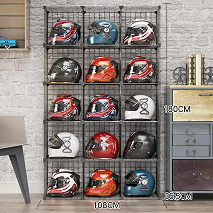 Hat Display Stand,Motorcycle Helmet Rack Stand - Floor-Standing Metal Bike Helmet Holder with Shoe Bag Shelf - Grids Storage Bins for Closet Cabinet - Modular Bookshelf & H,15 Cube - size: 15 Cubes