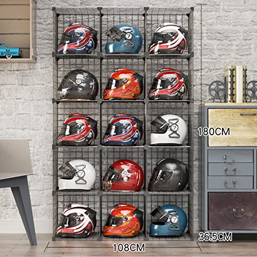 Hat Display Stand,Motorcycle Helmet Rack Stand - Floor-Standing Metal Bike Helmet Holder with Shoe Bag Shelf - Grids Storage Bins for Closet Cabinet - Modular Bookshelf & H,15 Cube - size: 15 Cubes