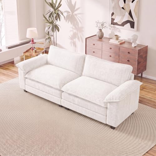 Homall 79.3" Loveseat Sofa, Cloud Sofa Couch, Deep Seat, White | Comfy Chenille, Double Layer Cushion, Wide Armrest, High-Density Foam, Sturdy Frame, Easy Assembly, for Living Room - color: White, size: Loveseat Sofa