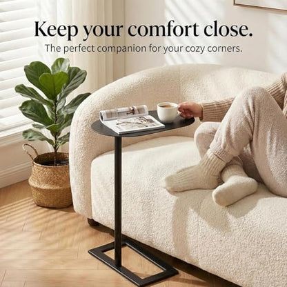 Modern Stable C Table End Table, 27.5" Tall, Large, Black | C Shaped Side Table that Slides Under Sofa, Slim Under Couch Table, Industrial Coffee Tray Table for Living Room Bedroom - color: Black, size: Large