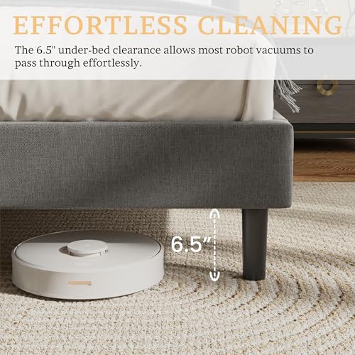 King Linen Bed Frame with Storage Headboard & Charging Station | Vertical Channel Tufted, Mattress Non-slip Design, No Box Spring Needed, Noise-Free, Easy Assembly, Sturdy, Wingback - color: Grey, size: King