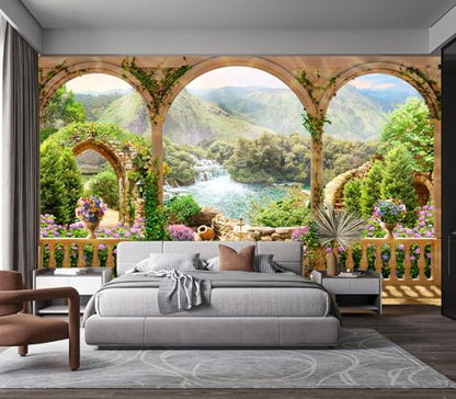 Eierme-Mountain Lake, Waterfall Photo Wallpaper Mural Wallpaper Peel and Stick 90" x 67" - color: No.16, size: 90" x 67"