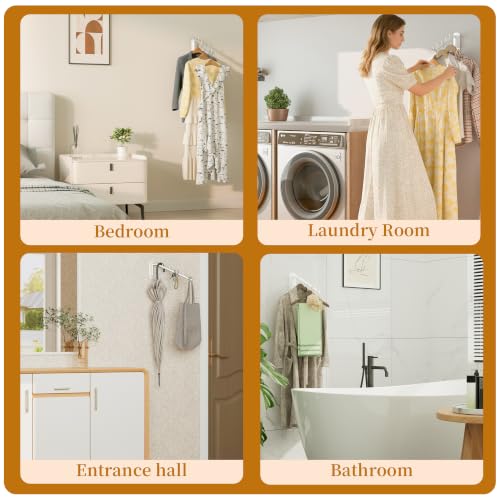 Alise Wall Mounted Drying Rack,Swivel Clothes Drying Hangers,White,2 Pack | Space Saving Clothes Hanger Rack,Heavty Duty Stainless Steel Clothes Wall Drying Rack for Laundry Closet Bedroom/Bathroom - color: White, size: 1005 (2 Pack)