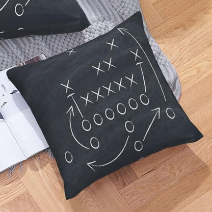 American Football Throw Pillow Covers Tactics Chalk Blackboard Drawing Pillow Cover 18x18 Inch Set of 2 Soccer Theme Pillowcase Square Cushion Cases for Couch Bed Sofa - color: Black, size: 18" x 18" (Pack of 2)