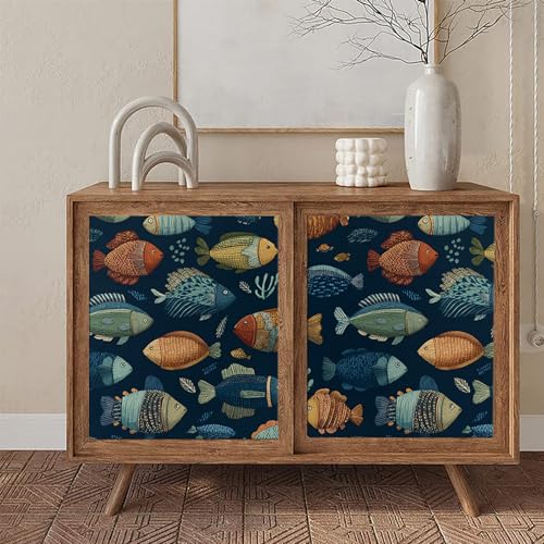 Deep Navy Blue Background Whimsical Underwater Tropical Fish Peel and Stick Wallpaper Easy Peel Off Contact Paper Stick on Adhesive Wall Paper for Bathroom Waterproof Renter 17.71"x118.1" - color: LD-143a, size: 17.7" x 118"
