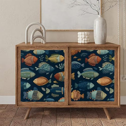 Deep Navy Blue Background Whimsical Underwater Tropical Fish Peel and Stick Wallpaper Easy Peel Off Contact Paper Stick on Adhesive Wall Paper for Bathroom Waterproof Renter 17.71"x118.1" - color: LD-143a, size: 17.7" x 118"