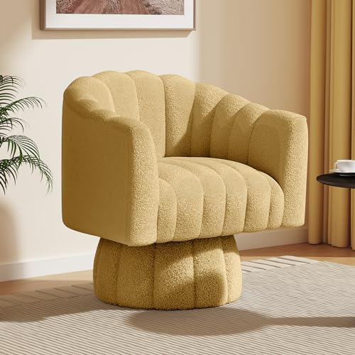 Dewhut Swivel Accent Chair, Barrel Accent Chair, Teddy, Mustard | Teddy Upholstered Round Arm Chair with 360° Swivel Base, Mid Century Modern Living Room Chair, Easy Setup - color: Mustard-teddy