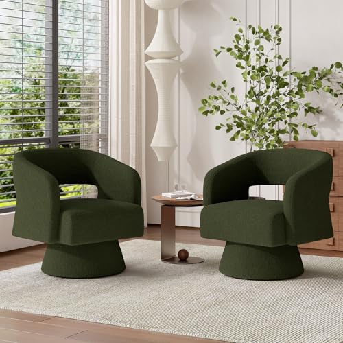 Luxanimarion Swivel Barrel Accent Chair Set of 2,Oversized Teddy Upholstered Round Swivel Chairs,Modern Luxury 360 Degree Living Room Vanity Chair for Bedroom Office,Green,2PCS - color: Green, size: Set of 2