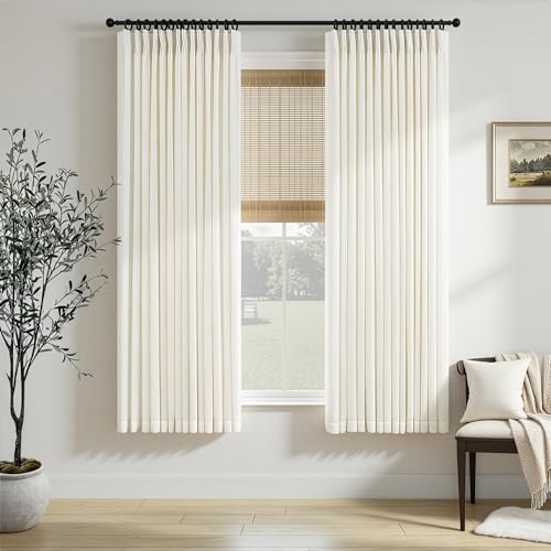 Cream Linen Pleated Curtains for Living Room Dining 63 Inch Length 2 Panels Light Filtering Neutral Modern Farmhouse Window Curtain Ivory Privacy Semi Sheer Natural Linen Drapes Pinch Pleat Back Tab - color: Natural, size: 40"W x 63"L (Pack of 2)