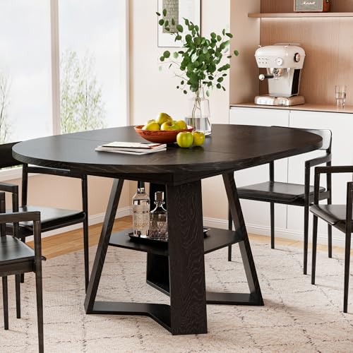 43.3"-59" Extendable Round Oval Dining Table for 4-8 with Storage Shelf | Modern Kitchen Oval Dining Table with Removable Leaves,Space Saving Extendable Table Wood Base for Kitchen Living Room - color: Black Style 3
