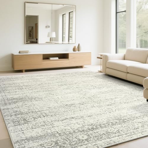 Washable Rugs 6x9 Area Rugs for Living Room,Bedroom,Dining Room-Beige Green | Ultra Soft Faux Wool,Kids&Pet Friendly,Machine Washable,Non-Slip&Non-Shedding,Large Low Pile Vintage Carpets for Home Office - color: Beige-green-grey, size: 6' x 9' (Rectangula