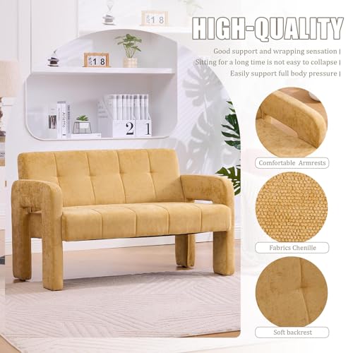 46.8" Modern Compact Loveseat, Chenille Upholstered Sofa with Dual Armrests - Small Two-Seater Lounge Couch for Small Spaces, Living Rooms, Bedrooms (Yellow) - color: Yellow