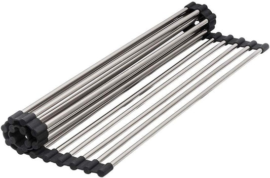 Strictly Sinks Stainless Steel Roll Up Dish Drying Rack – Silver 16 Inch Over The Sink Drying Rack Ideal for Apron Workstation Sinks Only – Multipurpose Foldable Dish Rack (16-3/8″ x 13″ x 3/8″) - color: Silver, size: 16 Inch