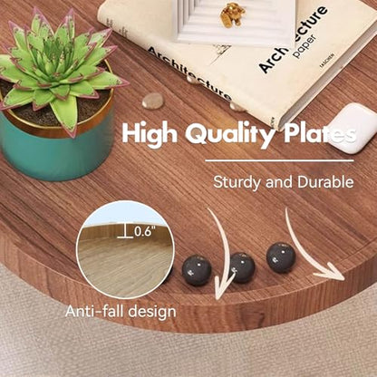 Wall Mounted Folding Table Small Folding Desk Round Foldable Wall Table with Retractable Shelf Wood Fold Down Table Folding Coffee Table Folding Wall Desk for Bedroom Living Room Study(Log Color)