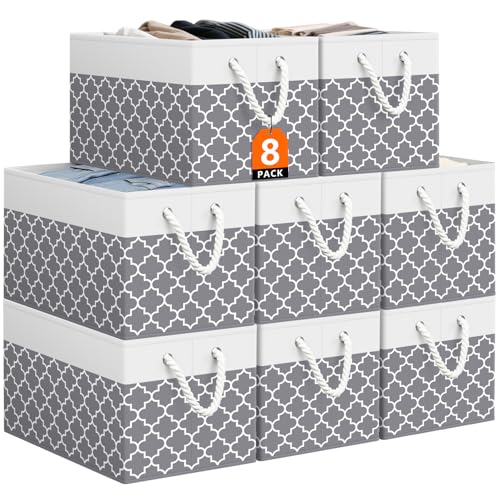 StorageTastic Storage Bin,Collapsible Storage Basket For Organizing,Large | Storage Boxes With Rope Handles,Storage Containers,Clover Grey,8 Pack - color: Clover Grey, size: 15" X 10" X 9.5" (8 Pack)
