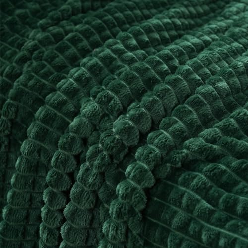 Puncuntex Fleece Blanket Dark Green 108"×90" with Square Grid Design | Super Soft Plush Cozy Flannel Throw Blanket Luxury for Couch Sofa Chair - color: Dark Green, size: 108"×90"