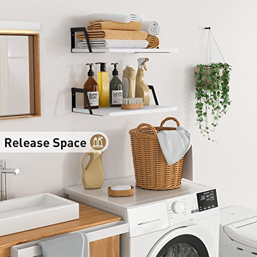 SRIWATANA White Deep Floating Shelves, Set of 2 Wood Wall Shelf Unit | Sturdy Rustic Wood Organizers; Large Capacity Spacious Hanging Boards to Display Books, Plants, Kitchen Spices - color: Washed White