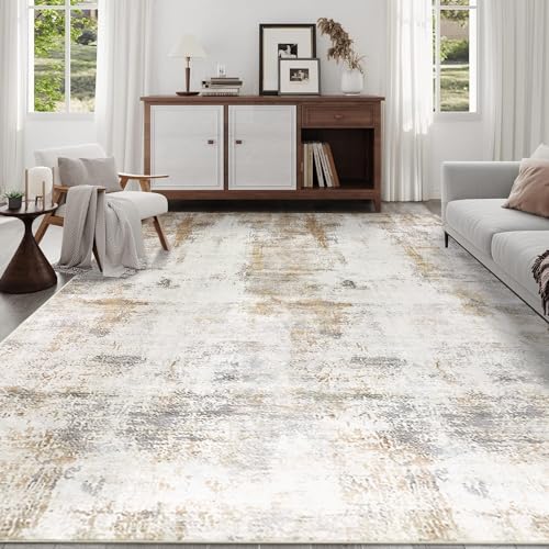 famibay 6x9 Area Rug Washable Rugs for Living Room Abstract Aesthetic Bedroom Rug Carpet with Rubber Backed Soft Low Pile Neutral Rugs for Bedroom Living Room Dining Room Office(Beige/Camel) - color: Beige and Camel, size: 6 x 9 feet
