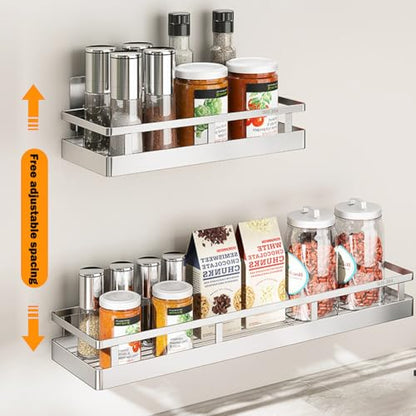 SUS304 Stainless steel Wall Mount Spice Rack Storage Basket - Seasoning Container, Kitchen Spice Organizer -Kitchen Seasoning Hanging Rack - Bathroom Shelf (Silver) - size: 11.8Inch 1PC
