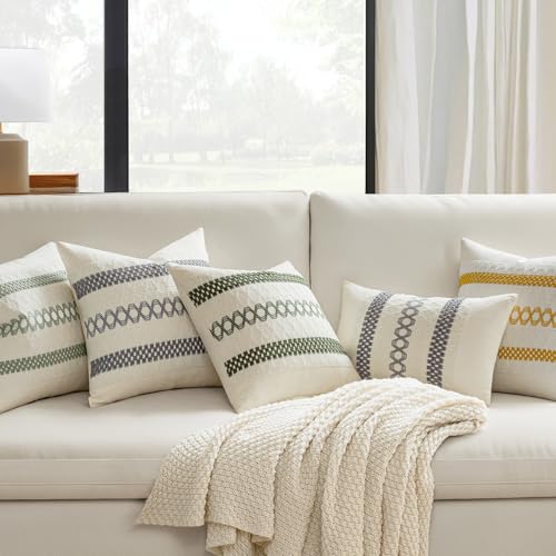 MIULEE Set of 2 Gray Boho Decorative Pillow Covers 18x18 Inch | Farmhouse Couch Throw Pillows, Modern Spring Cotton Cushion Covers, Macrame Woven Home Decor for Bed Sofa Chair - color: Gray, size: 18" x 18" (Pack of 2)