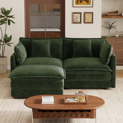 70.8 Inch 2-Seat Modular Sectional Cloud Sofa, L-Shaped, Green | Chenille Deep Seat Sofa with Pillow for Living Room, Bedroom and Apartment - color: Green, size: 70.8Inch-L