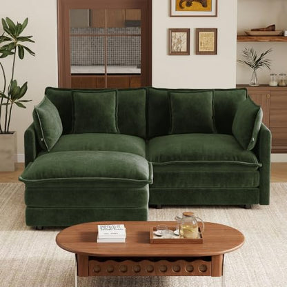 70.8 Inch 2-Seat Modular Sectional Cloud Sofa, L-Shaped, Green | Chenille Deep Seat Sofa with Pillow for Living Room, Bedroom and Apartment - color: Green, size: 70.8Inch-L
