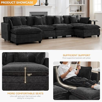 147'' Modualr Sectional Cloud Deep Seat Couch, Oversized Chenille U Shaped Sectional Sofa for Living Room Set, Comfy Upholstered Modular Sectional Sofa Couch with 2 Movable Ottoman, Dark Grey - color: Dark Grey, size: 147'' U Shape