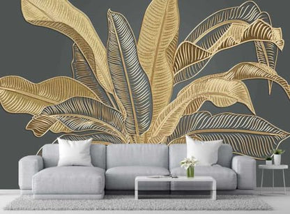Large Banana Leaf Wallpaper on Gray Background, Art Wall murals for Bedroom, Living Room, Bathroom(Non-self-Adhesive) - color: 106, size: 170" x 108"