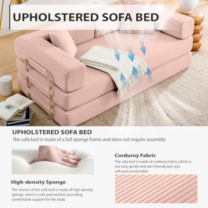 HANXIN Convertible Sleeper Sofa Bed, 78 Inch Folding Floor Mattress Couch with Fixed-Shape Frame, Futon Boneless Couch Lounge Loveseat with Pull Out Bed, No Assembly Required, Pink - color: Pink, size: 78" Loveseat Sofa Bed