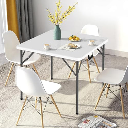 34" Folding Card Table, Heavy Duty Plastic Square Table - Portable Fold-in-Half w/Handle & Lock for Camping, BBQ, Party, Events - size: 34‘’ Square