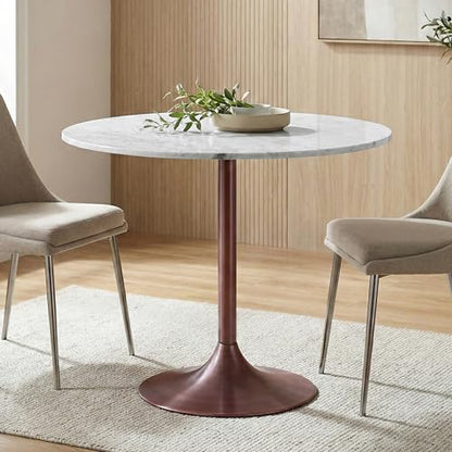 SIMPLIHOME Whitley 72" Wide Solid Mango Wood Dining Table in Grey Wash - color: White Marble/Antique Copper
