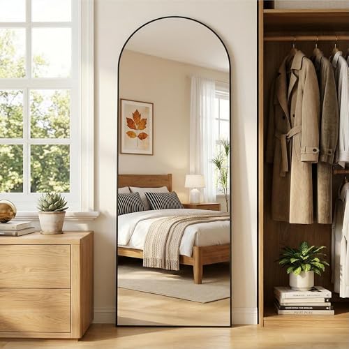 Full Length Mirror, 58"x18" Arched Full Body Mirror, Oversized Floor Mirrors, Leaning Free Standing Mirrors, Hanging Mounted Large Mirrors for Bedroom Dressing Room, Cloakroom, Black - color: Black, size: 58"L x 18"W