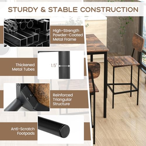 Giantex 5-Piece Dining Table Set W/Counter Height Table & 4 Bar Stools, Industrial Kitchen Dining Set W/Footrest & Backrest, Space-Saving Dinette Set for Pub, Dining Room, Restaurant (Mix Brown) - color: Mix Brown