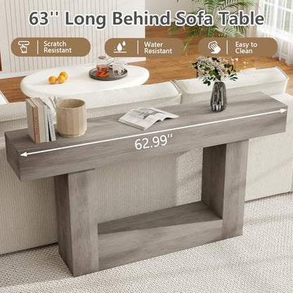 Spaco 63'' Long Console Table,2 Tier Farmhouse Entryway Table Sofa Table with Storage,Wood Behind Couch Table for Living Room, Hallway,Foyer - color: Grey (63'')