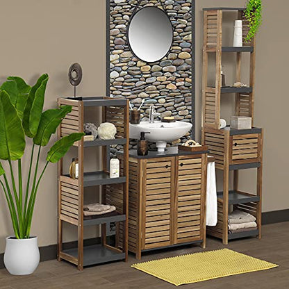 Tall Bathroom Storage Cabinet, Vented Door, Linen Tower, Slim, Brown-Gray | Engineered Wood, Art Deco, Space-Saving Bathroom Storage, Easy Assembly, Fits Small Bathrooms, Laundry, Hallway