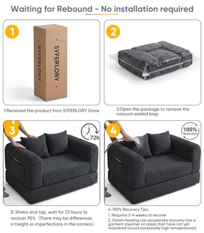 Versatile 2 in 1 Boneless Armchair Chaise Lounge Chair Indoor, Convertible Sleeper Chairs Couch Folding Sofa Bed Oversized Comfy Futon Floor Sofa BeanBag for Reading Nook Living Room Bedroom