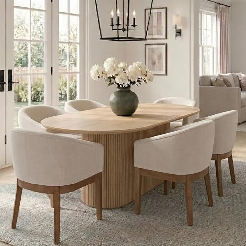 HNY Barrel Dining Chairs Set of 6, Mid Century Modern Upholstered Dining Chairs with Arms, Linen Kitchen & Dining Room Chairs, Solid Wood Frame Accent Chairs for Kitchen, Apartment, Beige - color: Beige,natural Lges, size: 6 Chairs