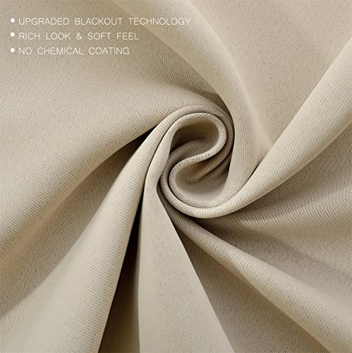 Room Darkening Grommet Blackout Window Curtains Panels for Bedroom Set of 2 52x84 Inch Begie, Bonus 2 Tie Backs Included - color: Beige, size: 52"W x 84"L (Pack of 2)