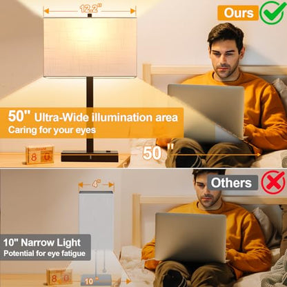 21" Touch Bedside lamps with 2 USB & AC Outlets, 3-Way Dimmable Bedside Table Lamps Set of 2 for Bedroom Living Room Office Reading, White Shade Lamps for Night Stands, 2700K LED Bulbs Included - color: (2 Pack)White Linen & Brown (Base)-2700K Bulbs Inclu