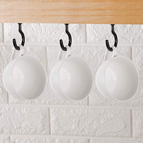 2 Inch Ceiling Hooks, Vinyl Coated Screw-in Cup Hook for Hanging Plants, Lights, Mugs - Heavy Duty Indoor Outdoor Use, Metal Wall Kitchen Hanger, Black (12 Pack)