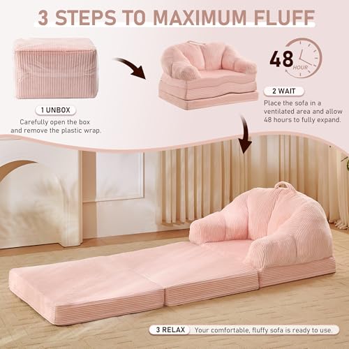 wanan Folding Sofa Bed, 3-in-1 Convertible Boneless Couch with Handle, Floor Lounger & Sleeper Chair for Adults, Comfy Folding Couch Single Sofa for Living Room Bedroom, Pink - color: Pink
