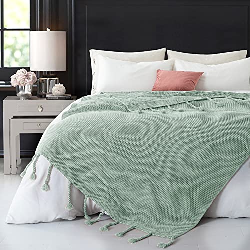 RUDONG M Knitted Throw Blanket with Fringe, Sage Green Knit Throw Blanket for Couch Bed Sofa 50 x 60 Inch - color: Sage Green, size: Throw(50" x 60")