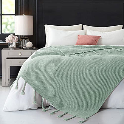 RUDONG M Knitted Throw Blanket with Fringe, Sage Green Knit Throw Blanket for Couch Bed Sofa 50 x 60 Inch - color: Sage Green, size: Throw(50" x 60")