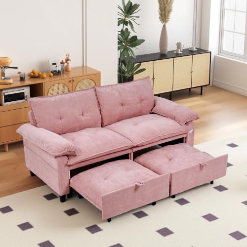 73" Plush Velvet Convertible Loveseat Sleeper Sofa Bed, Loveseat Convertible with Hidden Mattress, Sofa Bed Couch Simple Assembly for Small Apartment and Guest Space, Pink - color: Pink