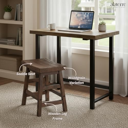 Alaterre Furniture Pomona 20-Inch Counter Height Saddle Seat Barstool – Solid Wood, Backless Rustic Farmhouse Stool in Natural Finish for Kitchen Island or Dining Room (Natural) - style: Wood Frame Barstool