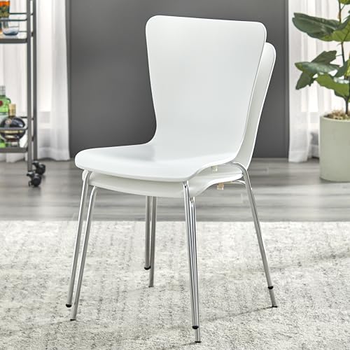 Pisa Modern Bentwood Stackable Dining Chairs Set of 2, Scratch-Resistant, Retro Hourglass Design, Chrome Metal Legs, Unique Kitchen and Dining Room Furniture, White - color: White