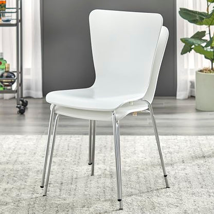 Pisa Modern Bentwood Stackable Dining Chairs Set of 2, Scratch-Resistant, Retro Hourglass Design, Chrome Metal Legs, Unique Kitchen and Dining Room Furniture, White - color: White