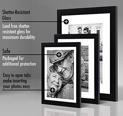 Americanflat Set of 7 Picture Frames with Shatter-Resistant Glass - Gallery Wall Frame Set with One 11x14, Two 8x10 and Four 5x7 Frames - Signature Collection - Black - color: Black with Mat, style: 7 Pack