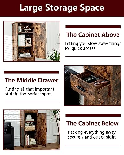 TEENFON Tall Bathroom Cabinet, Storage Cabinet with 6 Shelves & Drawer, Bathroom Storage Cabinet with Adjustable Shelves, Tall Cabinet for Living Room, Home Office, Brown - color: Brown