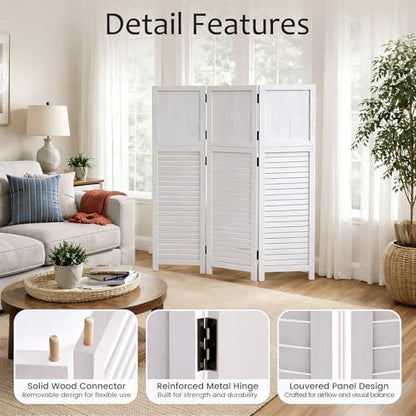 1 Pack 3 Panel Wood Short Room Divider Folding Screen White | Freestanding Modular Louvered Partition Screen For Bedroom Home Office Apartment Privacy - color: White